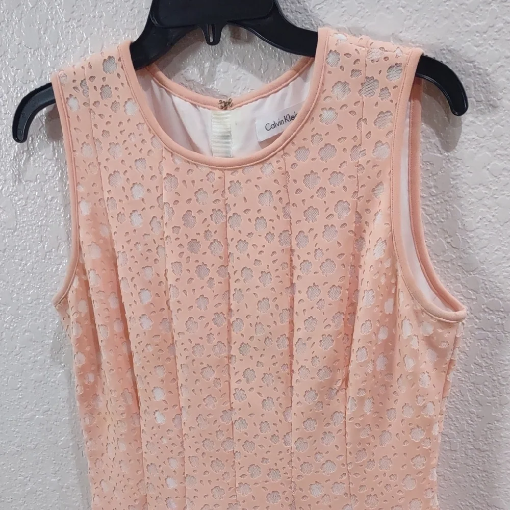 Calvin Klein Elegant Sleeveless Lace Dress in Soft Pink - Picture 4 of 17